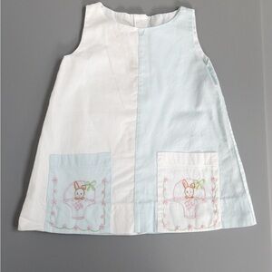 Easter Spring baby corduroy dress with bunny embroidery